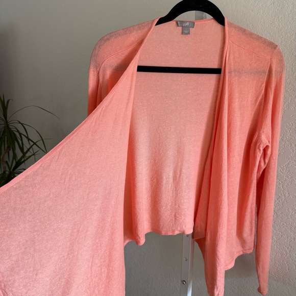 J. Jill Women's Open Front Cardigan Coral Pink Linen Blend Lightweight Size L - Picture 3 of 13